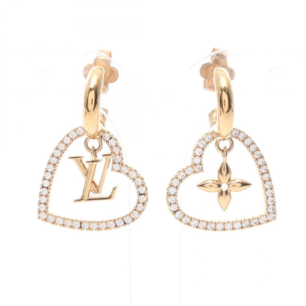 Louis Vuitton My LV Heart Earrings, Gold Plated (GP) Rhinestone Women's, Gold...